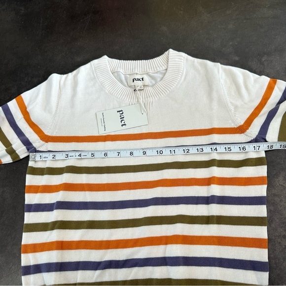 NWT Pact 100% Organic Cotton Classic Fine Knit Crew Neck Stripe Pullover Sweater - Picture 3 of 11